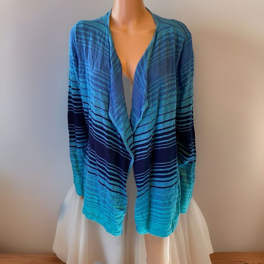 Breckenridge Women’s Sz 1X Open Cardigan Knit Blue Pastel Cotton Stretch Comfort